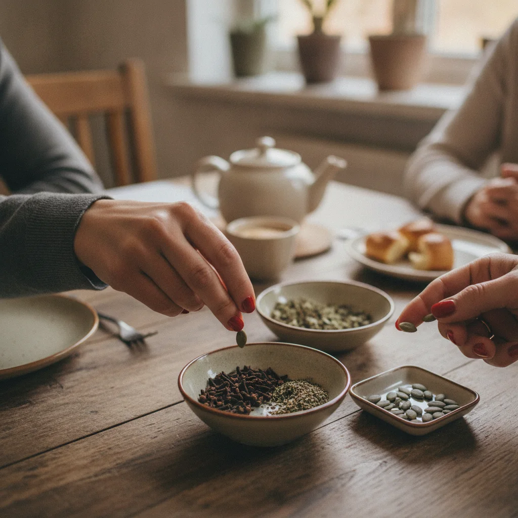 Familie beim Spaziergang nach dem Essen